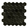 Black hexagonal tile mosaic of Absolute Black 2 inch Hexagon Granite Polished