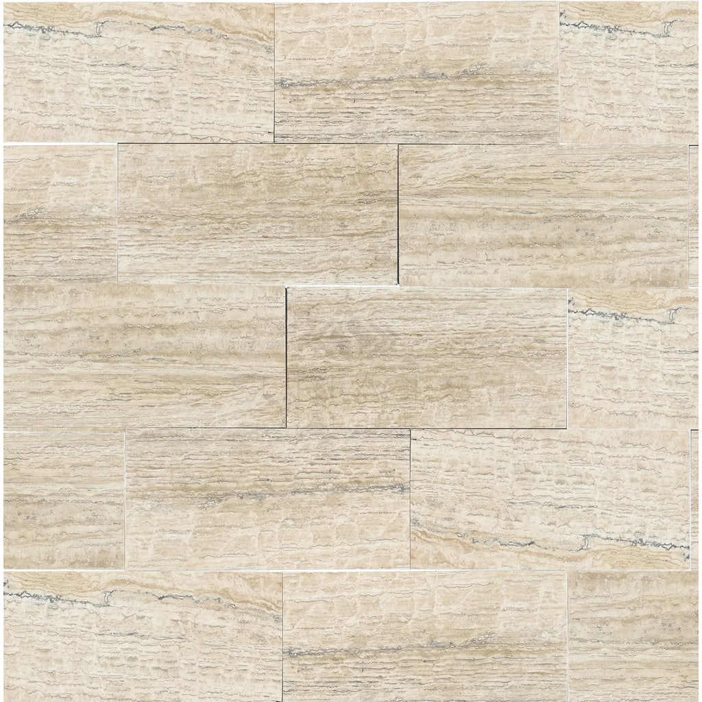 Beige travertine tile pattern in Alabastrino Rustic White Vein-Cut Travertine 12X24