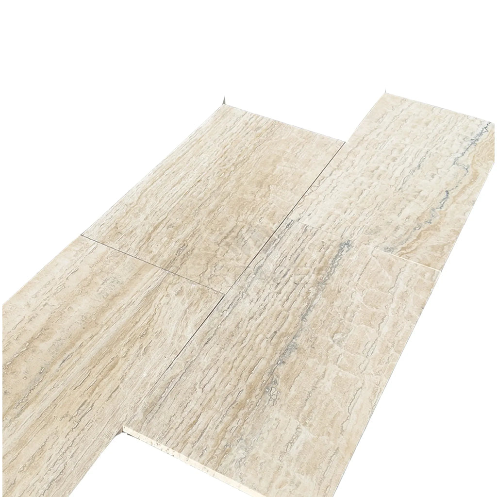 Alabastrino Rustic White Vein-Cut Travertine 12x24 Filled Polished Floor Tiles