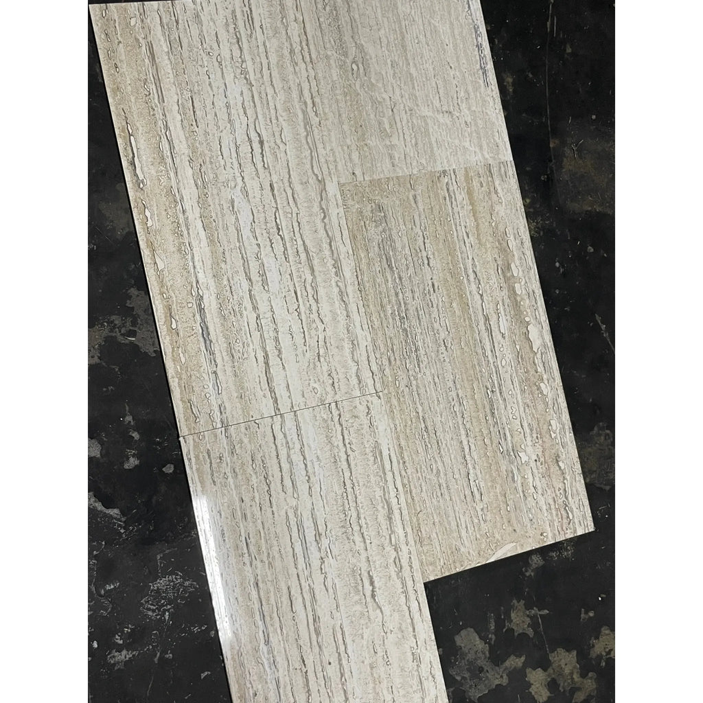 Alabastrino Rustic White Vein-Cut Travertine 12X24 Filled Polished floor tiles