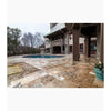 Luxury outdoor pool and patio featuring Antico Onyx Travertine Versailles pattern pavers