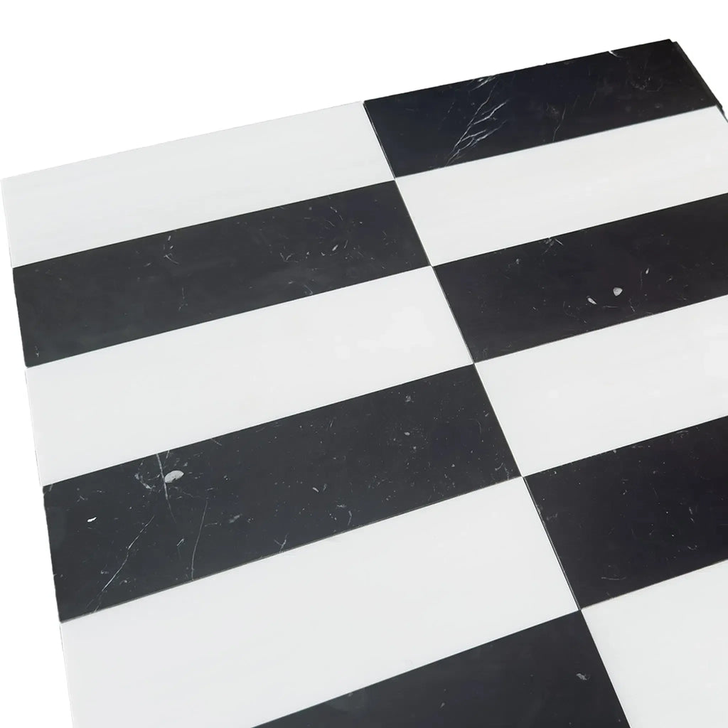 Black and white checkered surface of Arezzo in Bianco Dolomite and Nero Marquina 4X12 Set