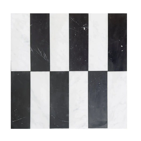 Black and white checkered tile from Arezzo in Carrara White and Nero Marquina set