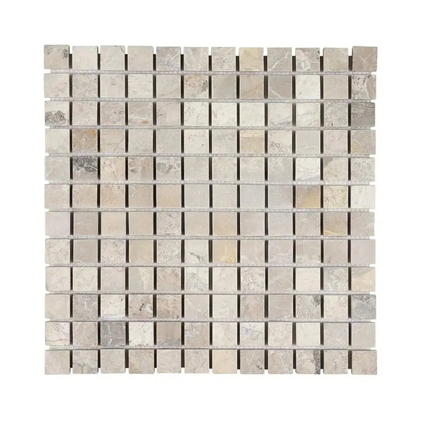 Square mosaic tile sheet of Atlantic Gray Marble 1X1, polished or honed finish