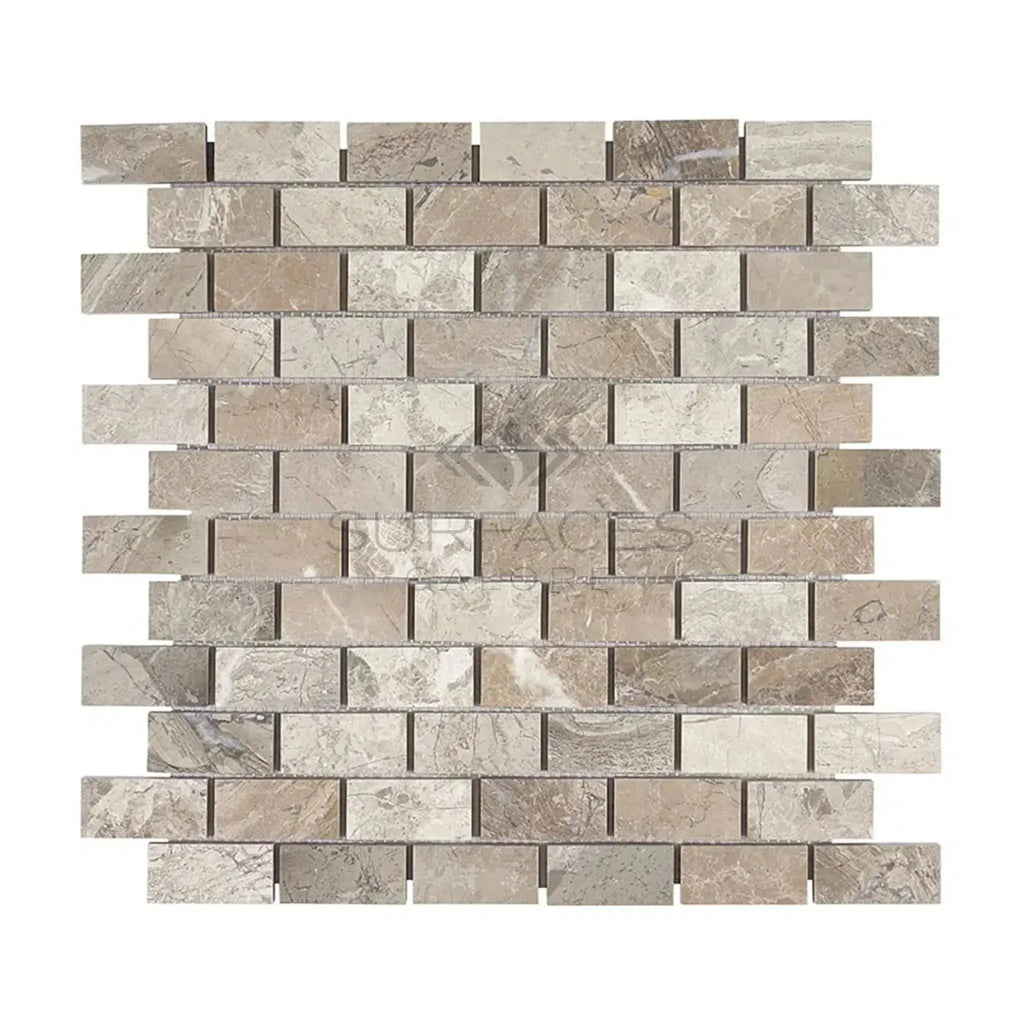 Atlantic Gray Marble 1X2 Brick Mosaic Polished or Honed Rectangular Tile Sheet