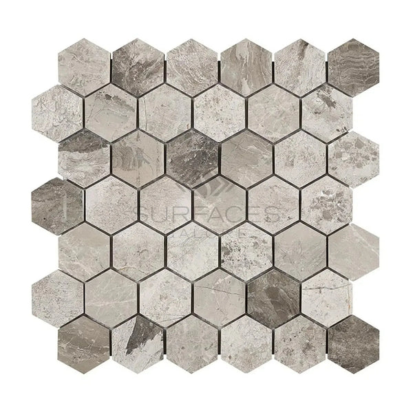 Hexagonal Gray Marble Mosaic Tile Sheet for Atlantic Gray Marble 2 Inch Hexagon Tiles