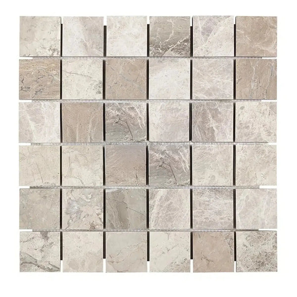 Square marble mosaic tile sheet featuring Atlantic Gray Marble 2X2 Mosaic Tumbled