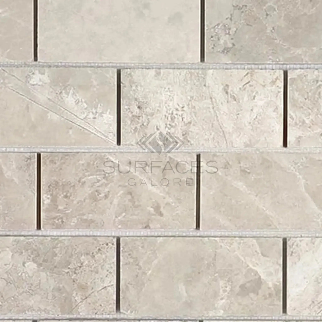 Beige marble brick mosaic in Atlantic Gray Marble 2X4 Mosaic Polished or Honed finish