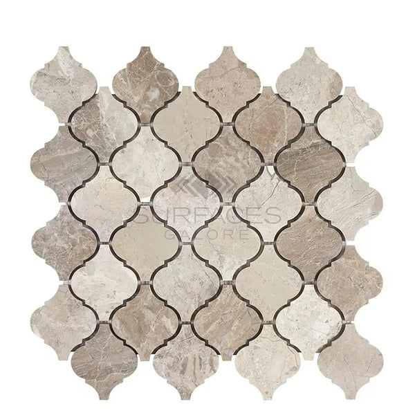 Atlantic Gray Marble Arabesque patterned mosaic tile for elegant home design