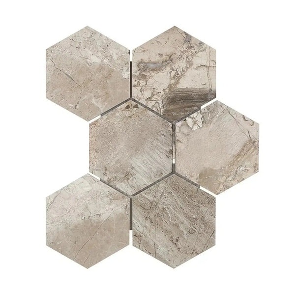 Atlantic Gray Marble 4 Inch Hexagon Mosaic Tile Polished or Honed for elegant decor