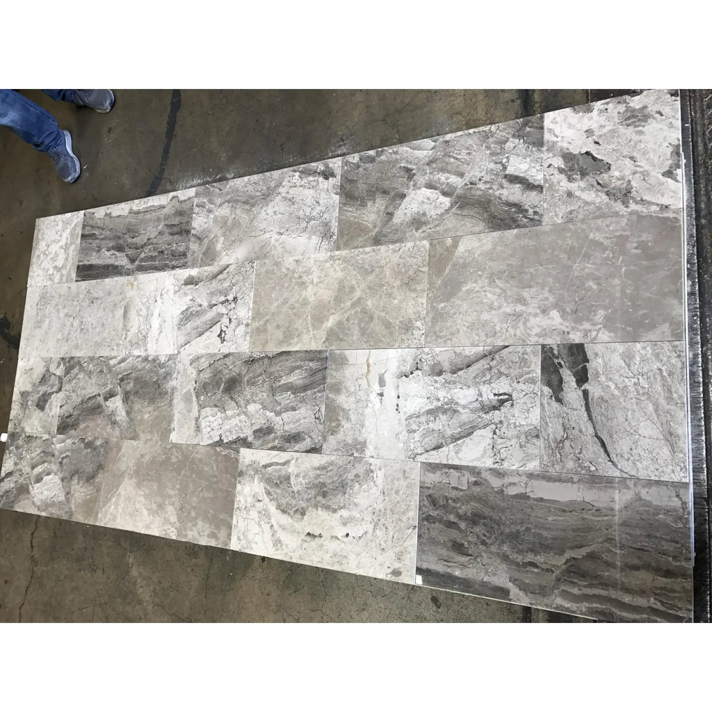 Gray marble tile panel showcasing the Atlantic Gray Marble 5/8X5/8 Mosaic design