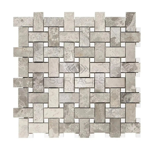 Gray Stone Basketweave Mosaic Tile from Atlantic Gray Marble with White Dots