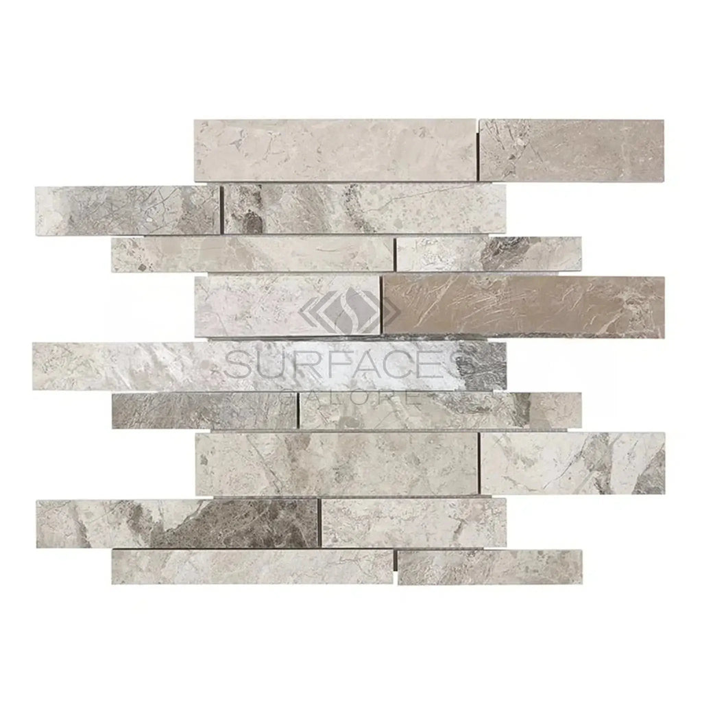 Atlantic Gray Marble Manhattan Random-Strip Mosaic Polished or Honed Rectangular Tile