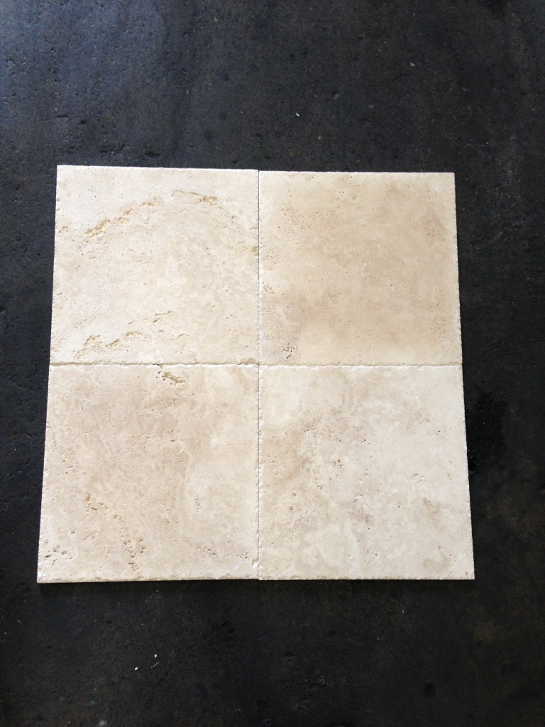 Ivory (Light) Travertine 16X16 (Cross-Cut) Unfilled, Brushed and Chiseled