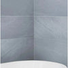 Gray tiled wall with white tub featuring Bardiglio Imperiale 18X18 Marble Polished