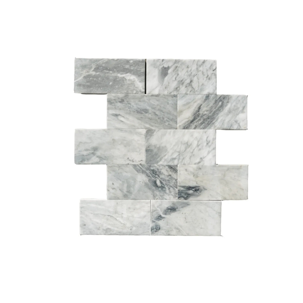 Gray and white Bardiglio Nuvolato Marble 3X6 polished or honed brick tiles