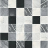 Checkerboard pattern of Bardiglio Nuvolato marble and solid tiles in polished finish