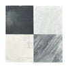 Four square Bardiglio Nuvolato 18X18 marble polished or honed tiles displayed