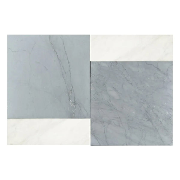 Marble tile arrangement of Bari in Bardiglio Imperiale and Carrara White set