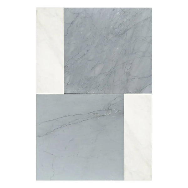 Gray and white marble tile pattern of Bari in Bardiglio Imperiale and Carrara White set