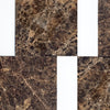 Brown marble tile arrangement featuring Bari in Emperador Dark and Bianco Dolomite set