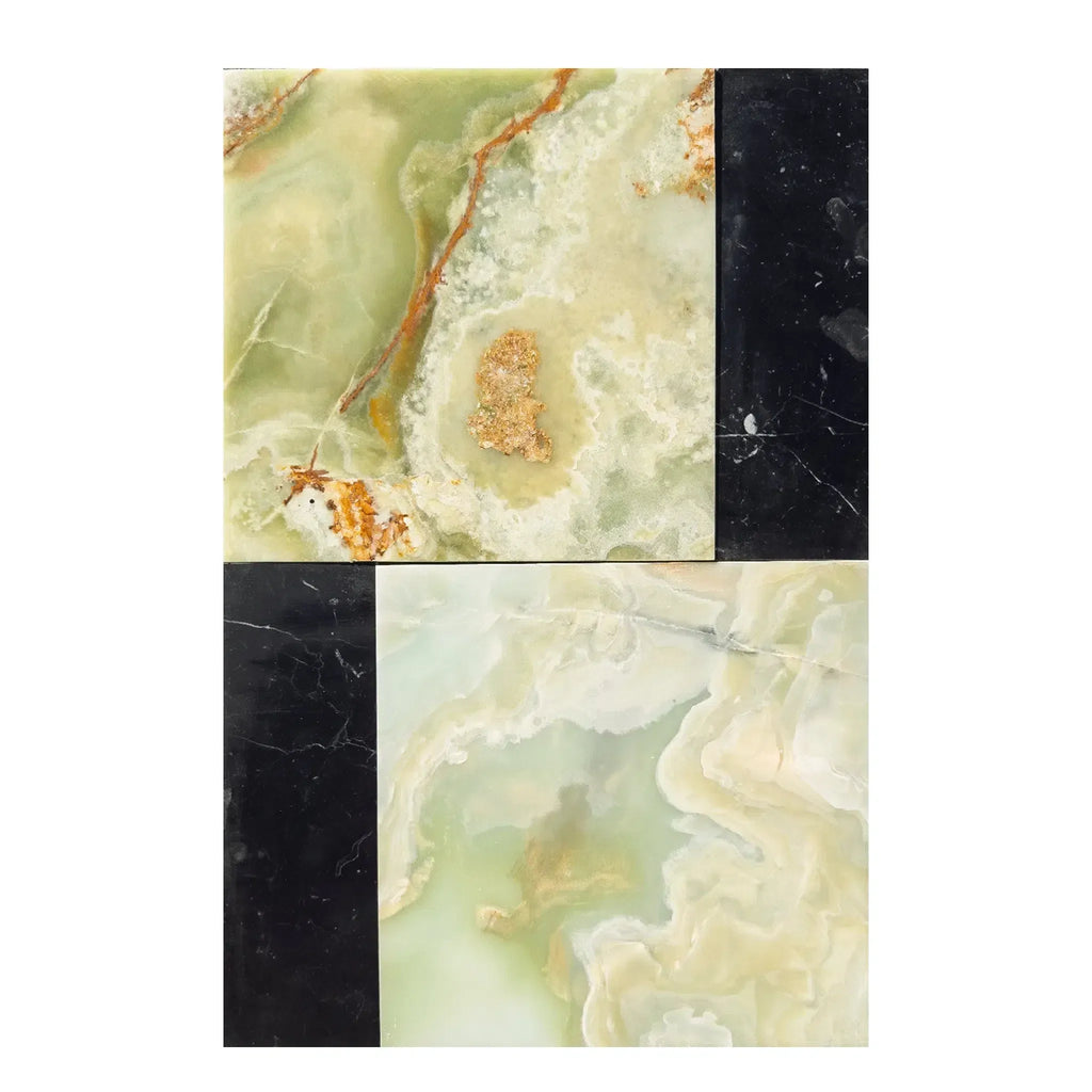 Bari in Green Onyx and Nero Marquina tile set showcasing two elegant stone tiles