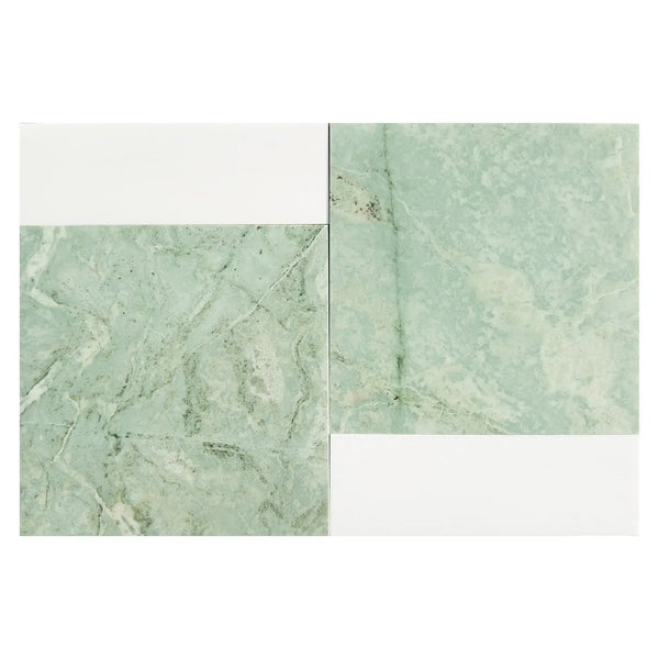 Green marble tiles in Bari in Ming Green 12X12 and Bianco Dolomite 4X12 Set