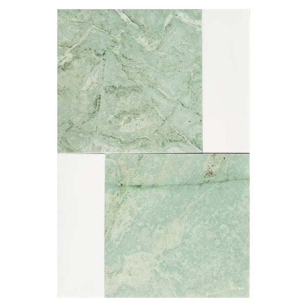 Green marble and white tile arrangement in Bari in Ming Green and Bianco Dolomite Set