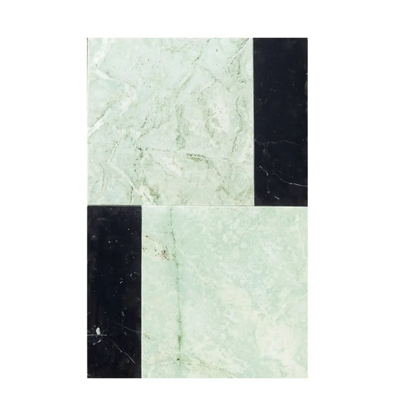 Two-toned marble tiles Bari in Ming Green 12X12 and Nero Marquina 4X12 Set