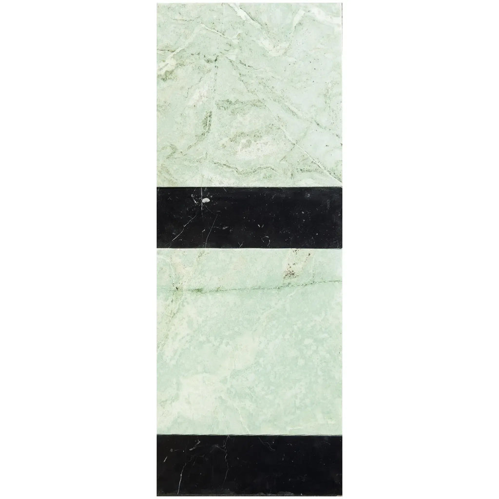 Rectangular marble tile with black stripes from Bari in Ming Green and Nero Marquina set