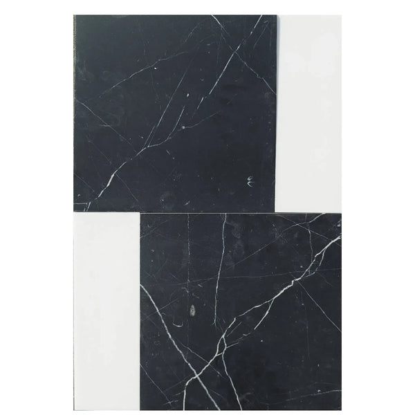 Two black and white marble tiles from Bari in Nero Marquina and Bianco Dolomite Set