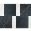 Black and white marble tile pattern of Bari in Nero Marquina and Carrara White set