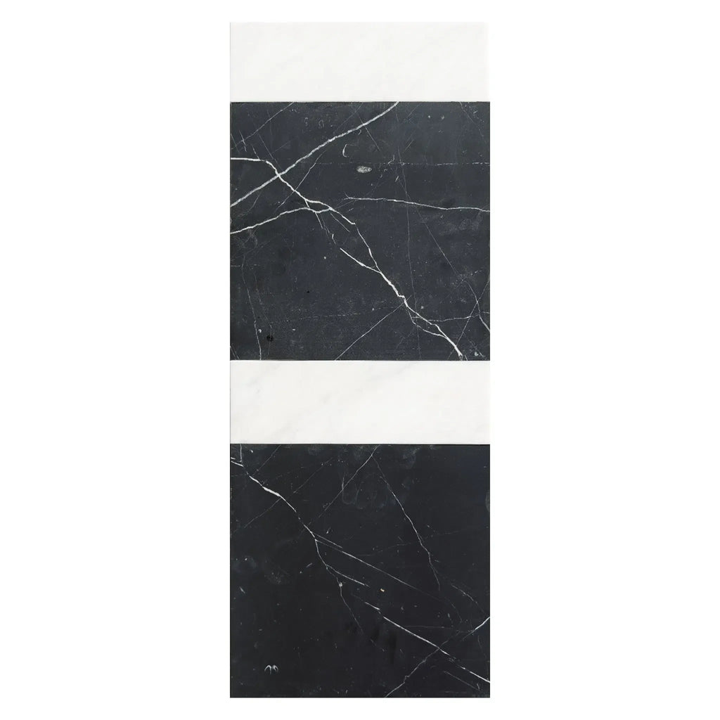 Black and white marble panel featuring Bari in Nero Marquina and Carrara White