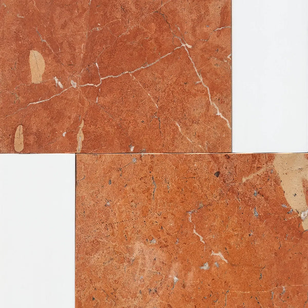 Red marble tiles with white grout in Bari in Rojo Alicante and Bianco Dolomite set