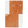 Orange and white marble tile pattern for Bari in Rojo Alicante 12X12 and Carrara White 4X12 Set