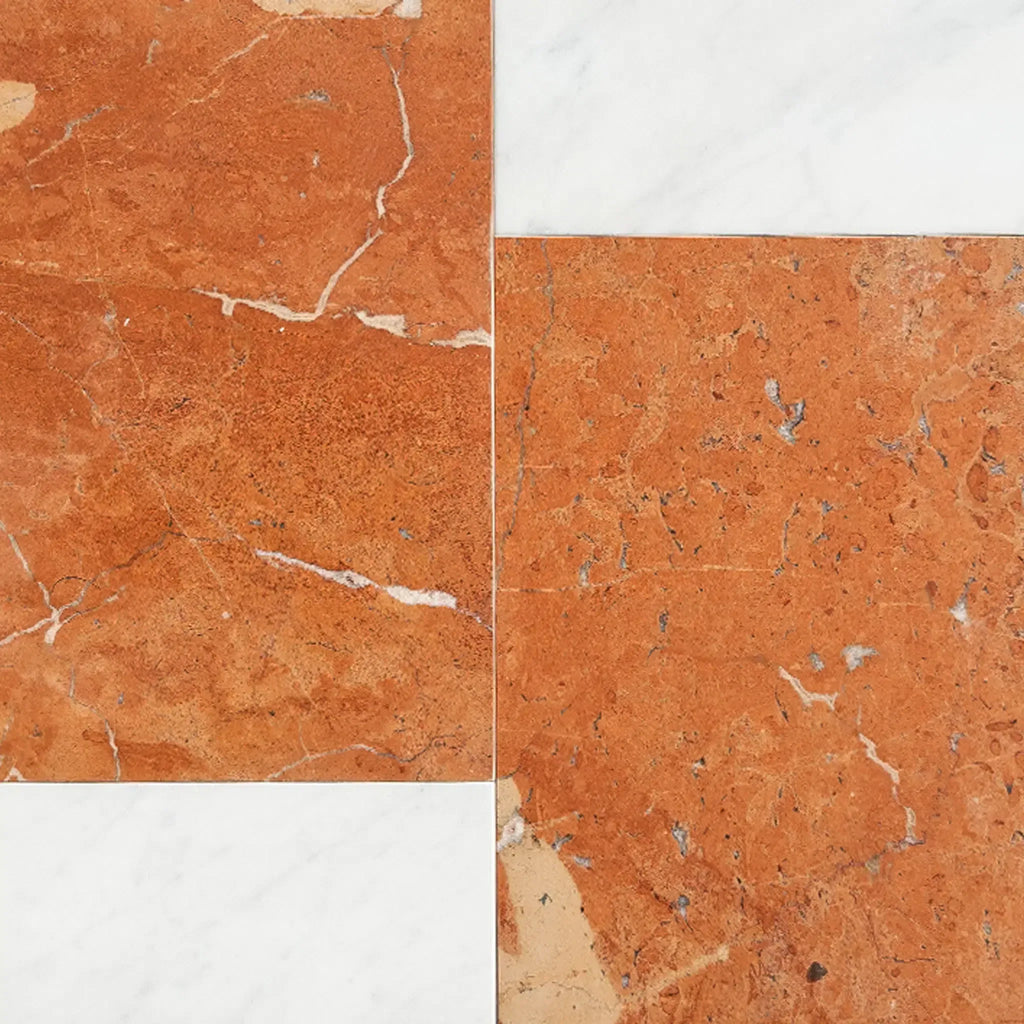 Red and white marble tiles in Bari in Rojo Alicante 12X12 and Carrara White 4X12 Set