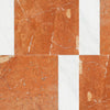 Orange and white marble tile pattern featuring Bari in Rojo Alicante and Carrara White