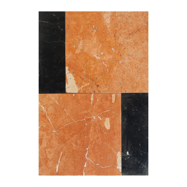 Two orange and black marble tiles from Bari in Rojo Alicante and Nero Marquina set