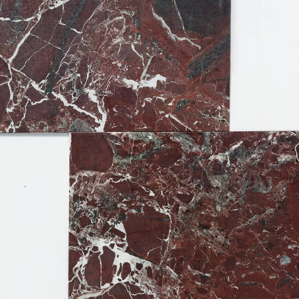 Red marble tiles with white veining from Bari in Rosso Levanto and Bianco Dolomite set