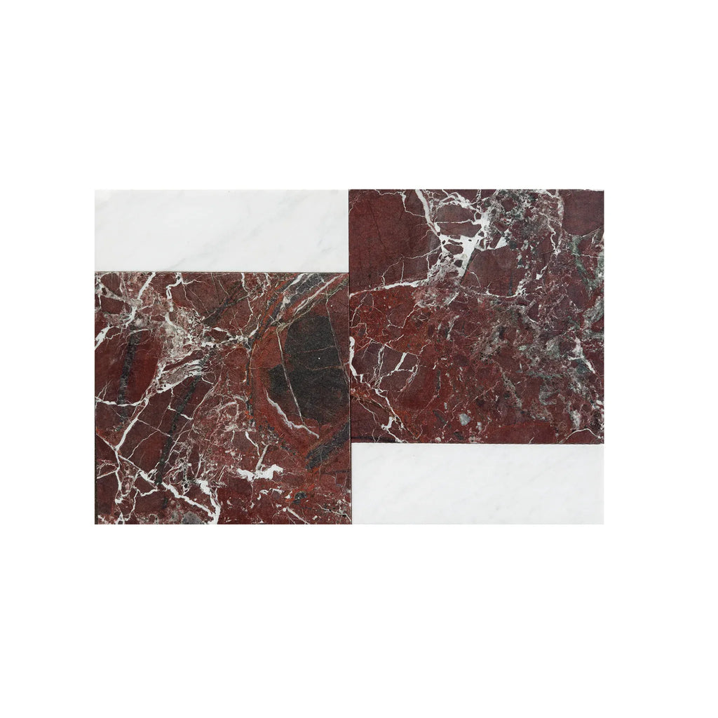 Red and white marble tile pattern in Bari in Rosso Levanto and Carrara White set