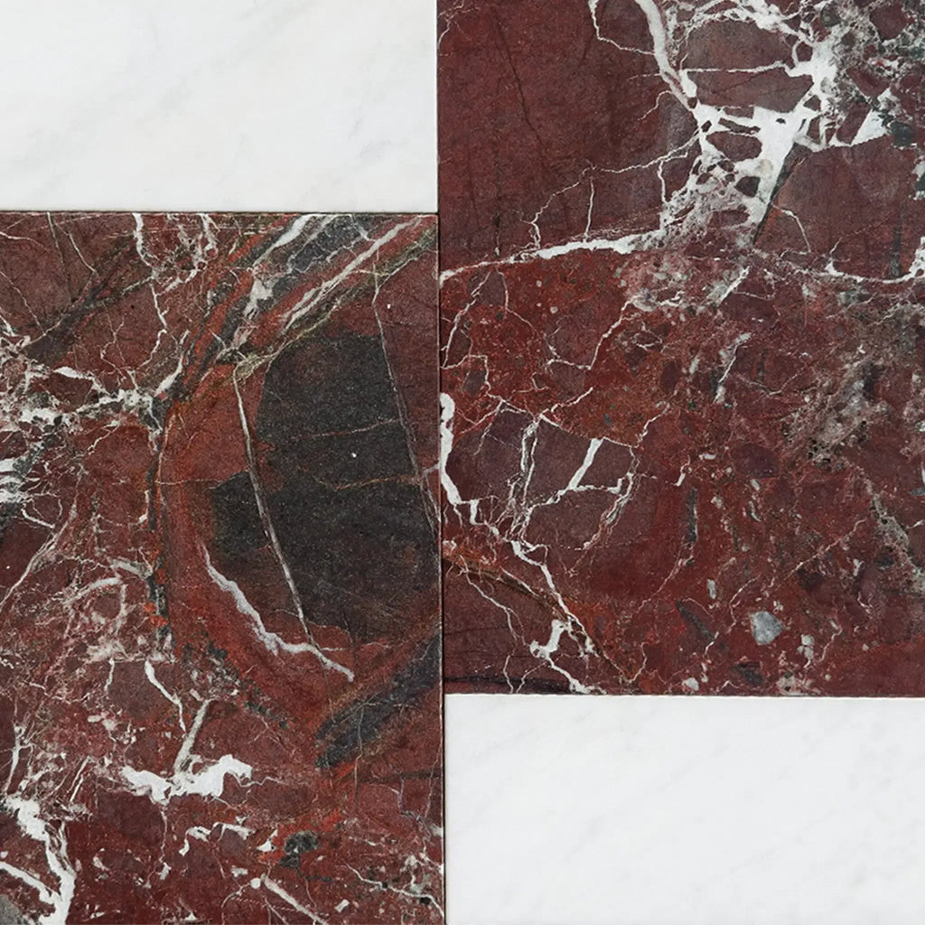 Polished red marble tiles in Bari in Rosso Levanto 12X12 and Carrara White 4X12 Set