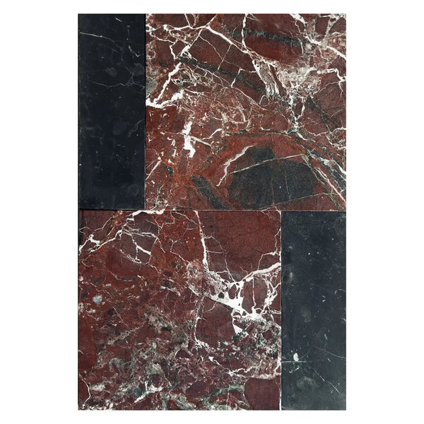 Polished red and black marble tiles from Bari in Rosso Levanto and Nero Marquina set