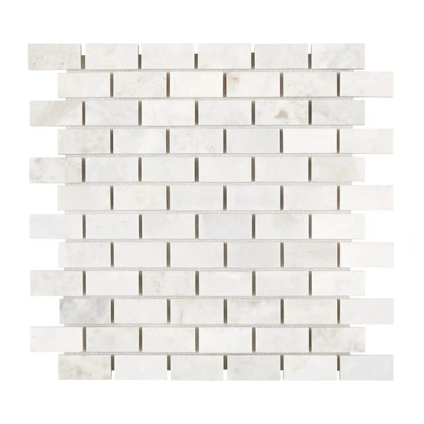 White marble brick mosaic tile in Bianco Congelato 1X2 Brick Mosaic Dolomite Leathered