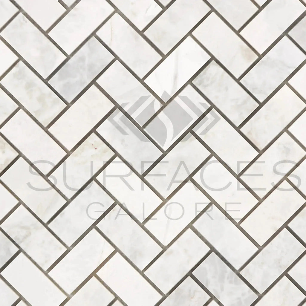 Bianco Congelato 1X2 Herringbone Mosaic Dolomite Leathered tile pattern design