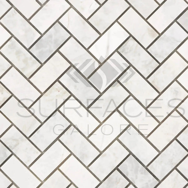 Bianco Congelato 1X2 Herringbone Mosaic Dolomite Leathered tile pattern design