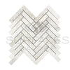 Herringbone patterned tile mosaic in Bianco Congelato 1X4 Dolomite Leathered design