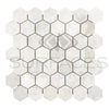 White marble hexagon tile sheet of Bianco Congelato 2 Inch Hexagon Mosaic Dolomite Leathered