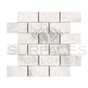 White marble brick mosaic tile in Bianco Congelato 2x4 Dolomite Leathered design