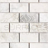 White marble brick tile pattern in Bianco Congelato 2X4 Brick Mosaic Dolomite Leathered