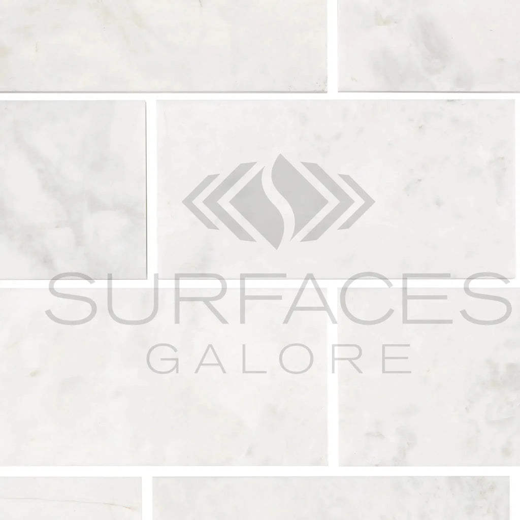 Bianco Congelato 2X8 Dolomite Leathered White Marble Subway Tile Displayed